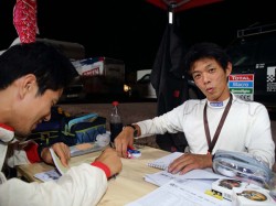 Hiroyuki Sugiura and Katsumi Hamura waste no time in going over their road books. 